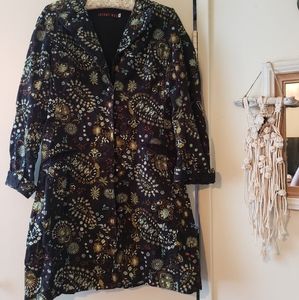 Johnny Was Black Denim Embroidered Trench size M